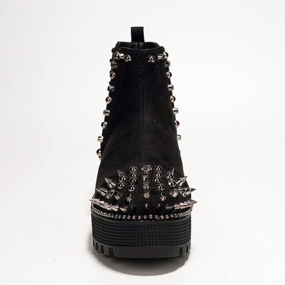 Women's Black Studded Goth Punk Spiky Bold Design Chunky Heel Comfort Boot - Picture 4 of 7